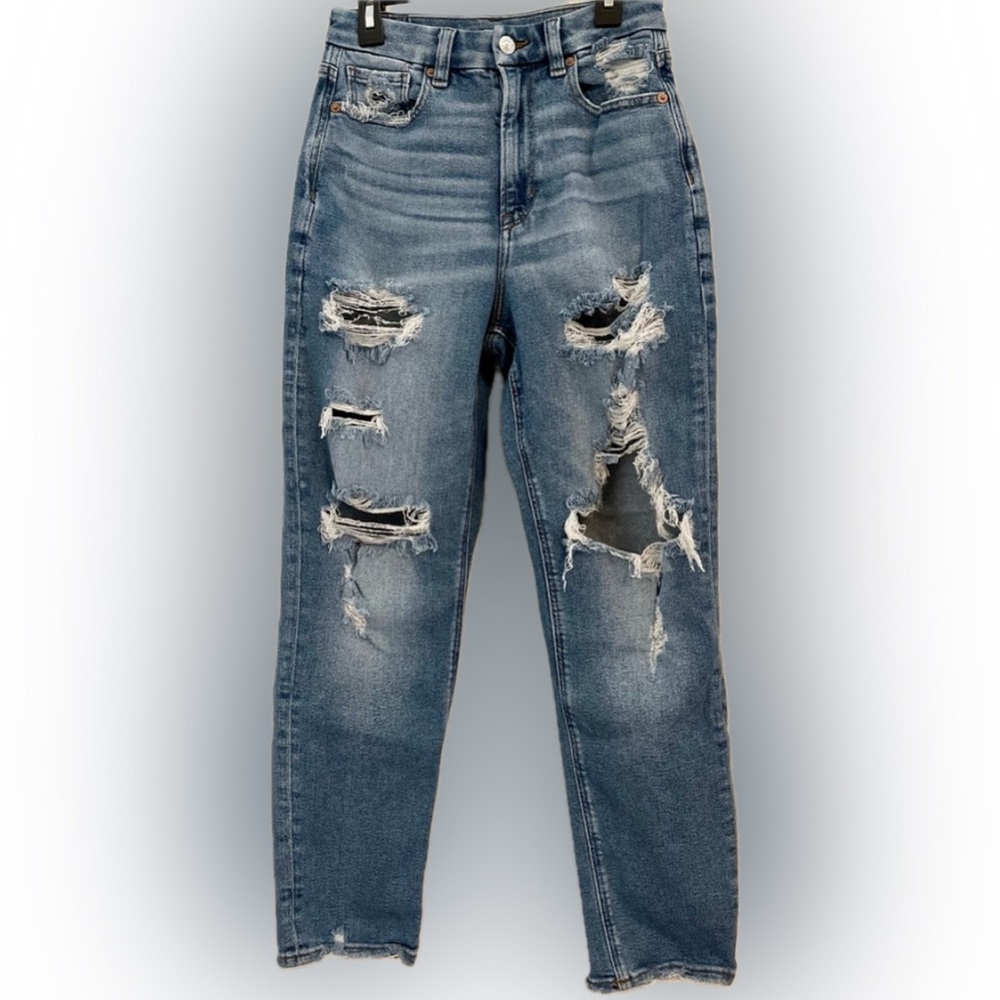 AE American Eagle Curvy Stretch Distressed Ripped Mom Denim Jeans Size 2